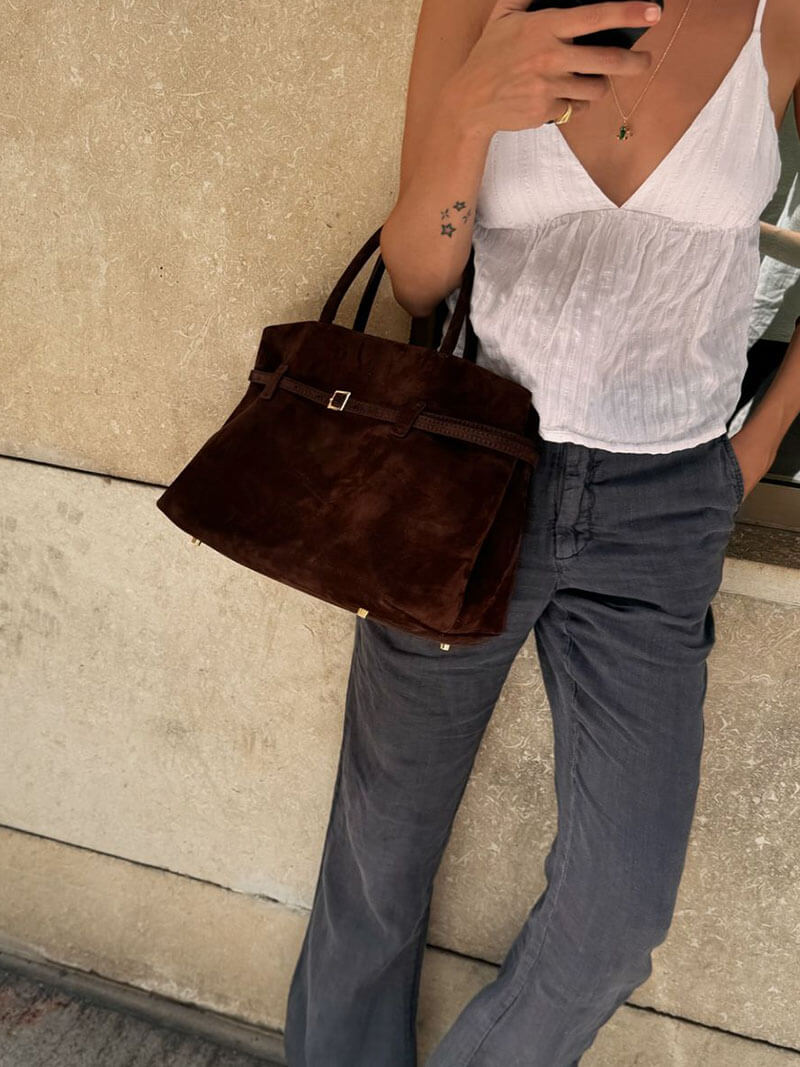 Suede Top Handle Handbag with Zip Closure for Women