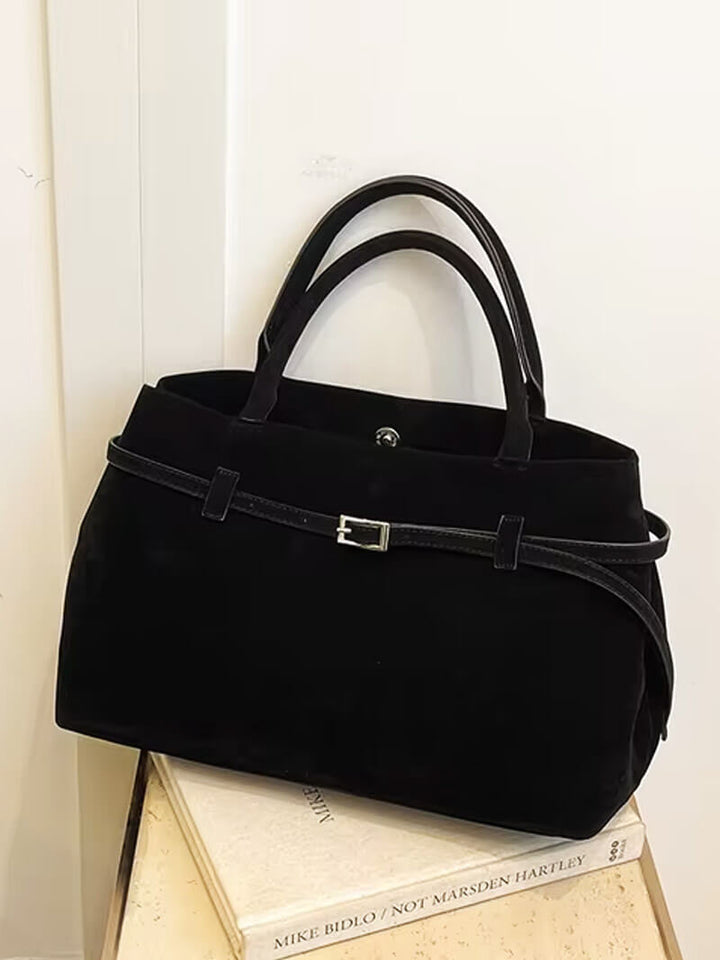 Suede Top Handle Handbag with Zip Closure for Women