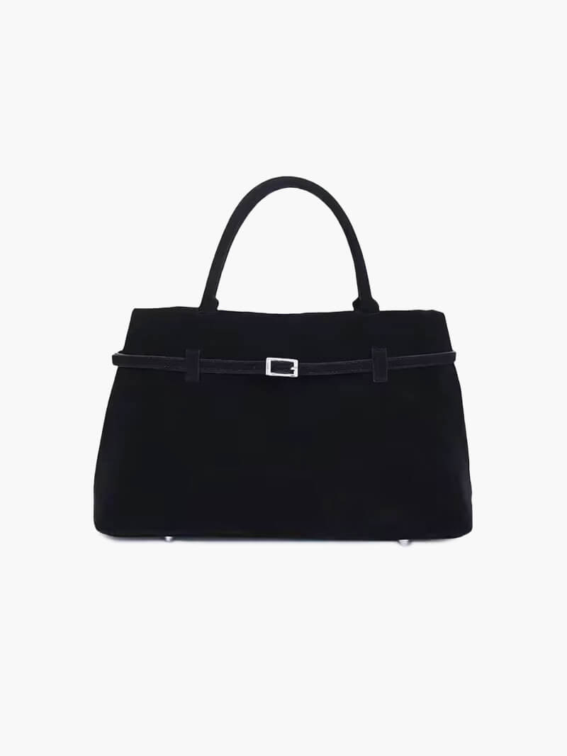 Suede Top Handle Handbag with Zip Closure for Women