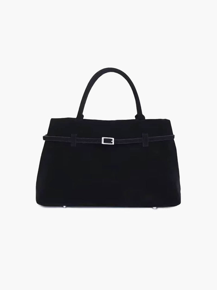 Suede Top Handle Handbag with Zip Closure for Women