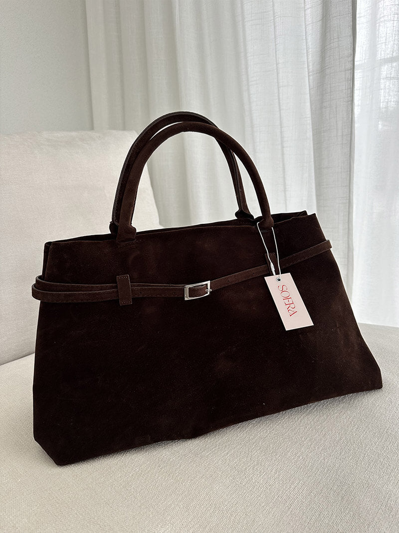 Suede Top Handle Handbag with Zip Closure for Women