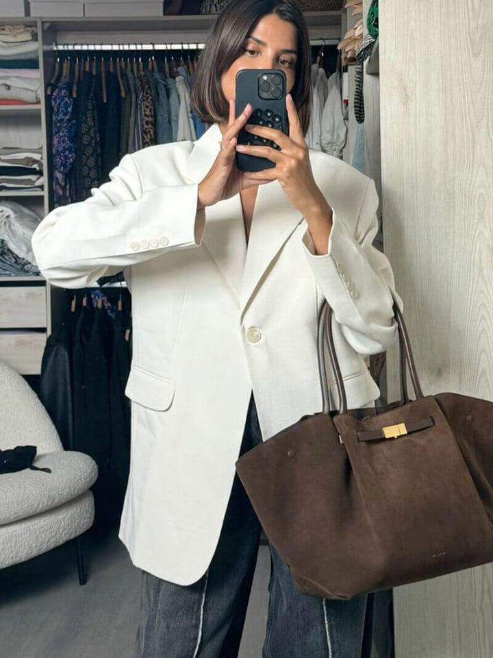 Suede Tote Bag with Top Handles and Shoulder Strap for Women
