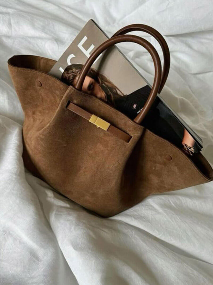 Suede Tote Bag with Top Handles and Shoulder Strap for Women
