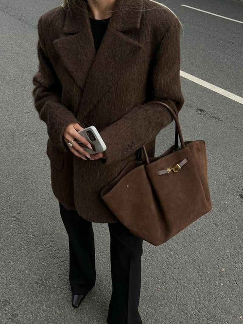 Suede Tote Bag with Top Handles and Shoulder Strap for Women
