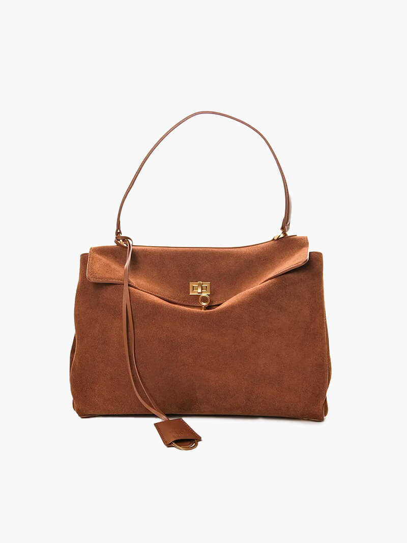 Suede Shoulder Handbag with Flap Closure for Women