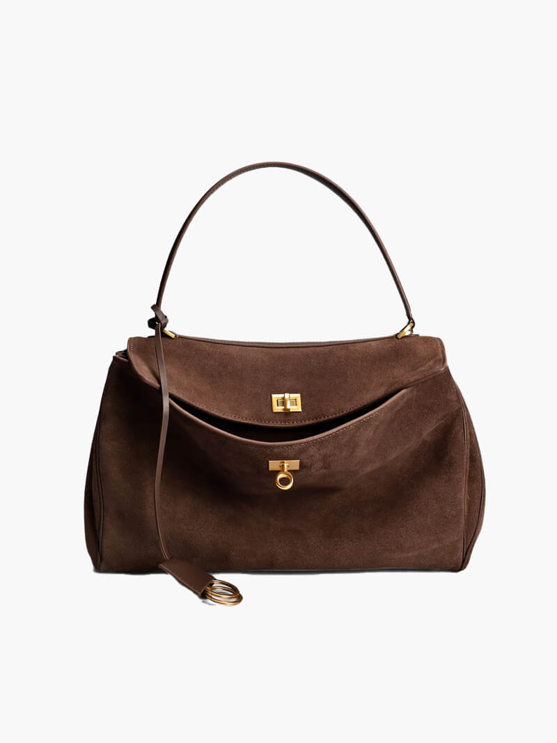 Suede Shoulder Handbag with Flap Closure for Women