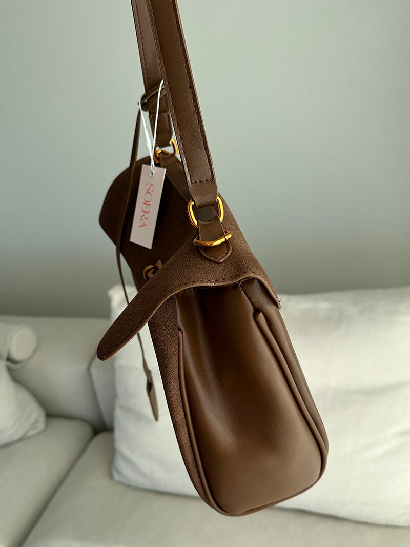 Suede Shoulder Handbag with Flap Closure for Women