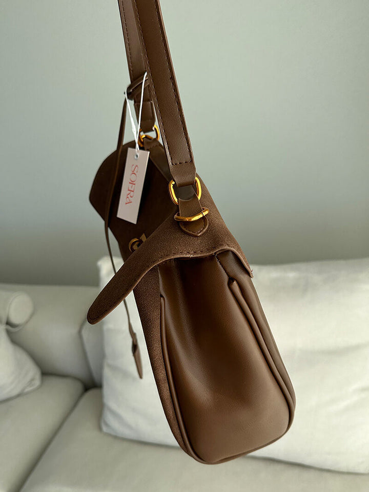 Suede Shoulder Handbag with Flap Closure for Women