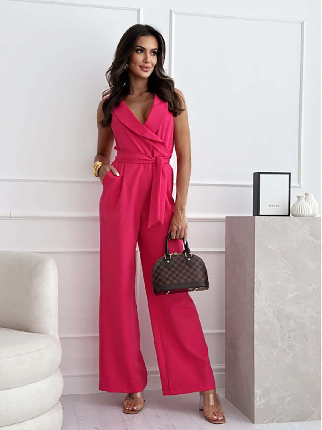 Jumpsuit Sleeveless Elegant Tailored Fit Wide Leg Style