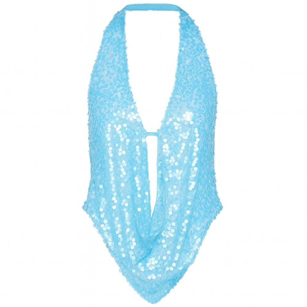 Sequin Halter Top Cowl Neck Backless Statement Evening Style
