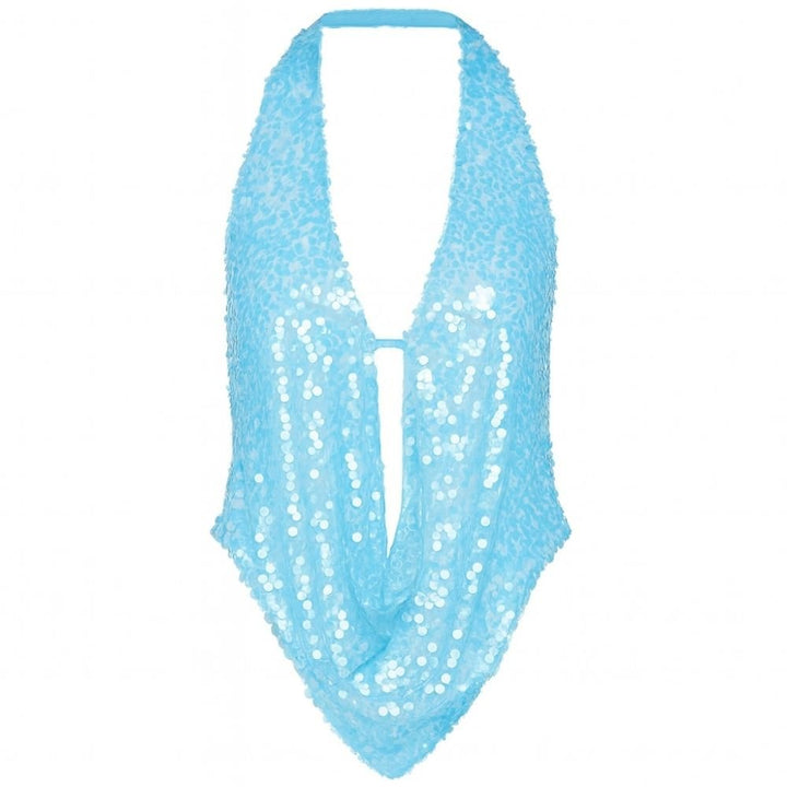Sequin Halter Top Cowl Neck Backless Statement Evening Style