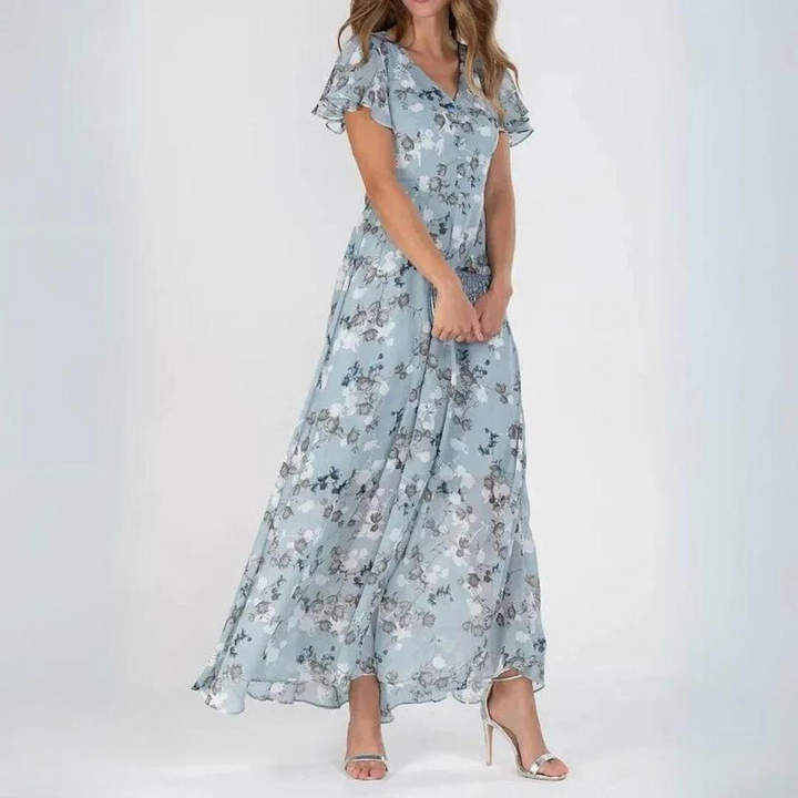 Maxi Dress V-Neck Floral Pattern Elegant Airy