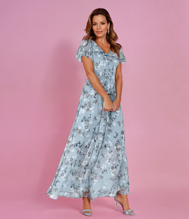 Maxi Dress V-Neck Floral Pattern Elegant Airy