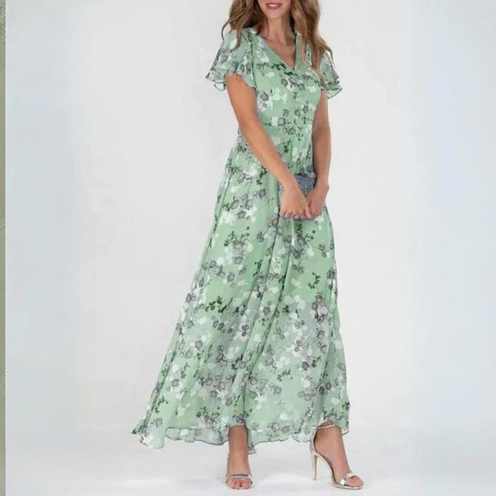 Maxi Dress V-Neck Floral Pattern Elegant Airy