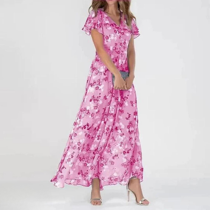 Maxi Dress V-Neck Floral Pattern Elegant Airy
