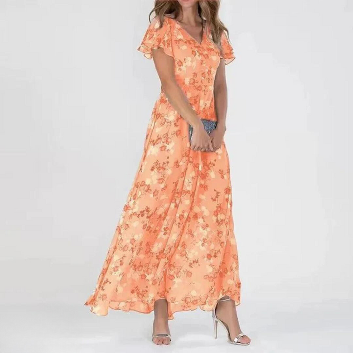 Maxi Dress V-Neck Floral Pattern Elegant Airy