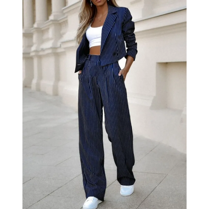 Two Piece Set Pinstripe Blazer Wide Leg Trousers Business Chic Style