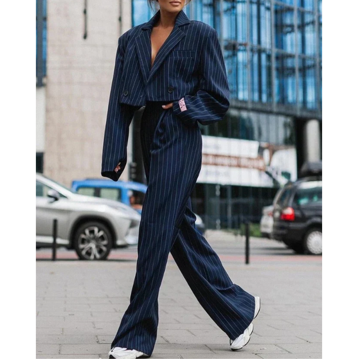 Two Piece Set Pinstripe Blazer Wide Leg Trousers Business Chic Style
