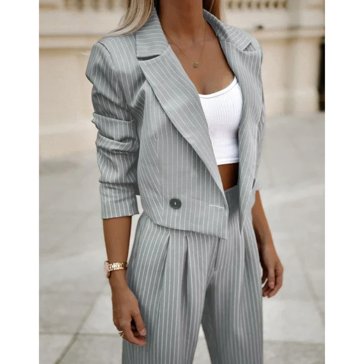 Two Piece Set Pinstripe Blazer Wide Leg Trousers Business Chic Style
