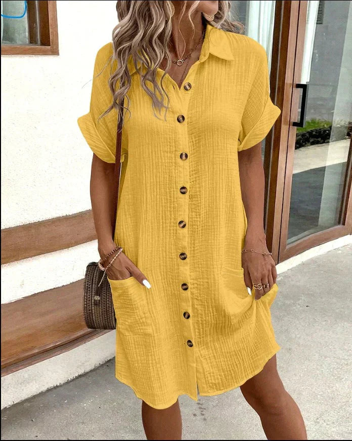 Shirt Dress Button Closure Casual Summer Style Relaxed Fit