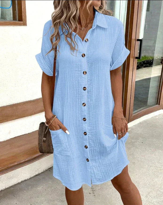 Shirt Dress Button Closure Casual Summer Style Relaxed Fit