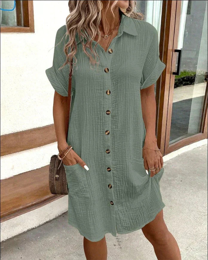 Shirt Dress Button Closure Casual Summer Style Relaxed Fit