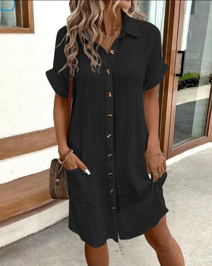 Shirt Dress Button Closure Casual Summer Style Relaxed Fit