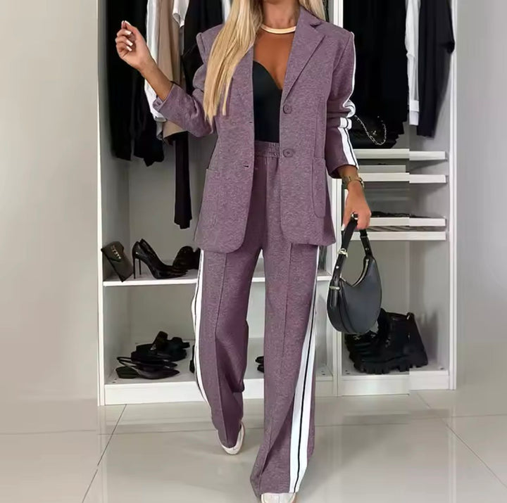 Two Piece Suit Blazer Wide Leg Trousers Elegant Office Style