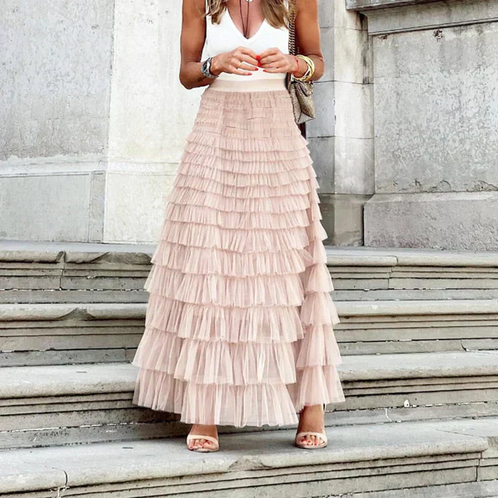 Maxi Skirt Layered Ruffle Tulle Elegant Flowing Style