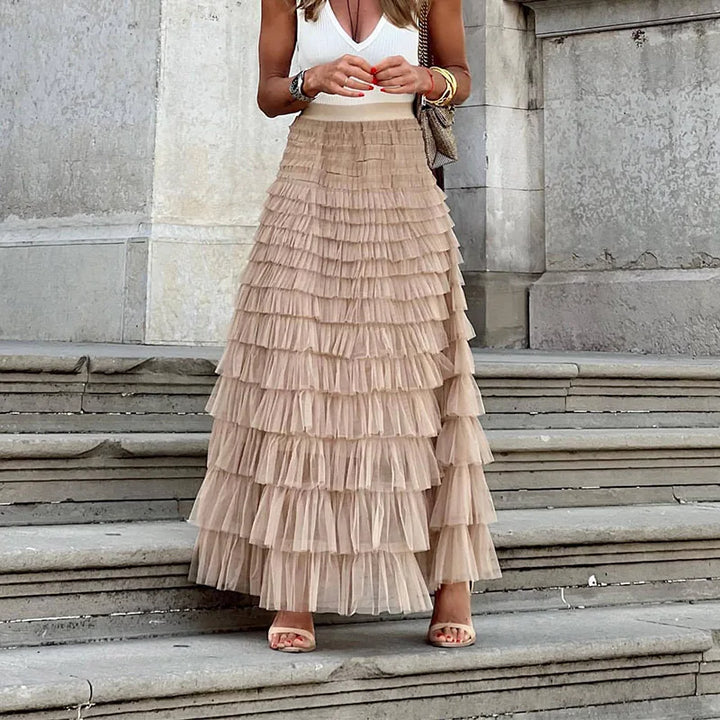 Maxi Skirt Layered Ruffle Tulle Elegant Flowing Style