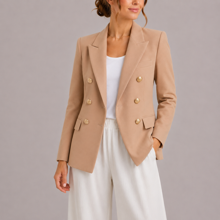 Womens Double Breasted Blazer with Gold Button Detail and Notch Lapel