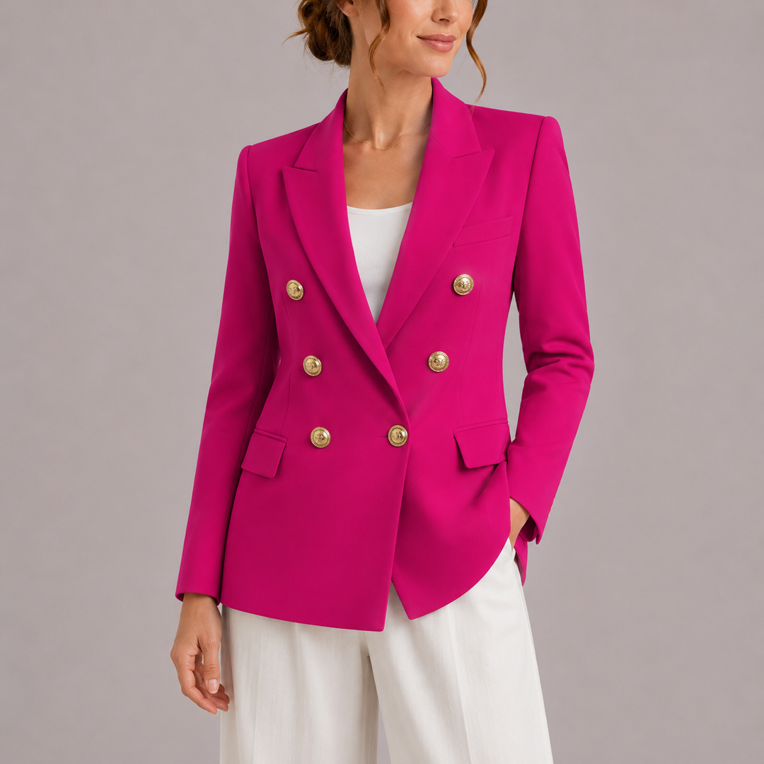 Womens Double Breasted Blazer with Gold Button Detail and Notch Lapel