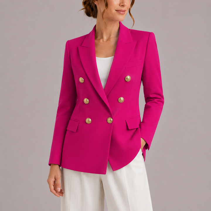 Womens Double Breasted Blazer with Gold Button Detail and Notch Lapel