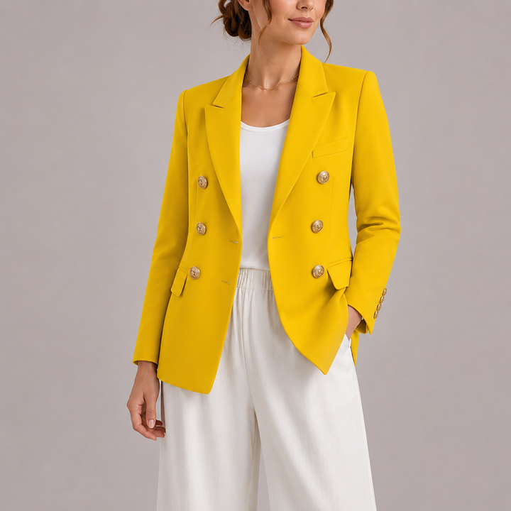 Womens Double Breasted Blazer with Gold Button Detail and Notch Lapel