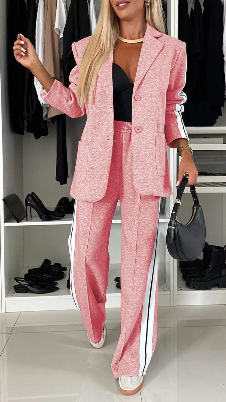 Two Piece Suit Blazer Tailored Trousers Office Elegant Style