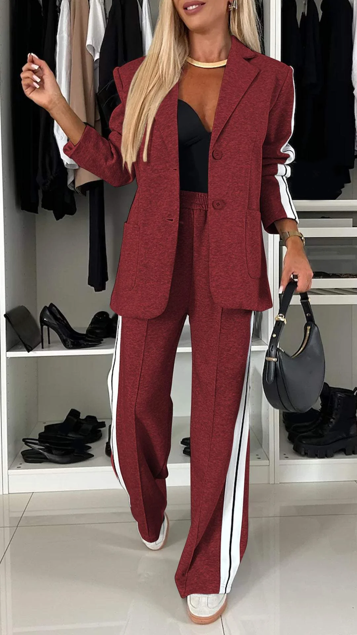 Two Piece Suit Blazer Tailored Trousers Office Elegant Style