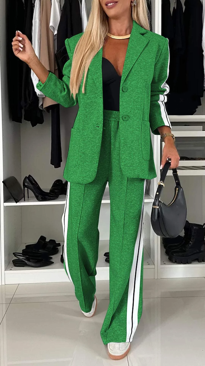 Two Piece Suit Blazer Tailored Trousers Office Elegant Style