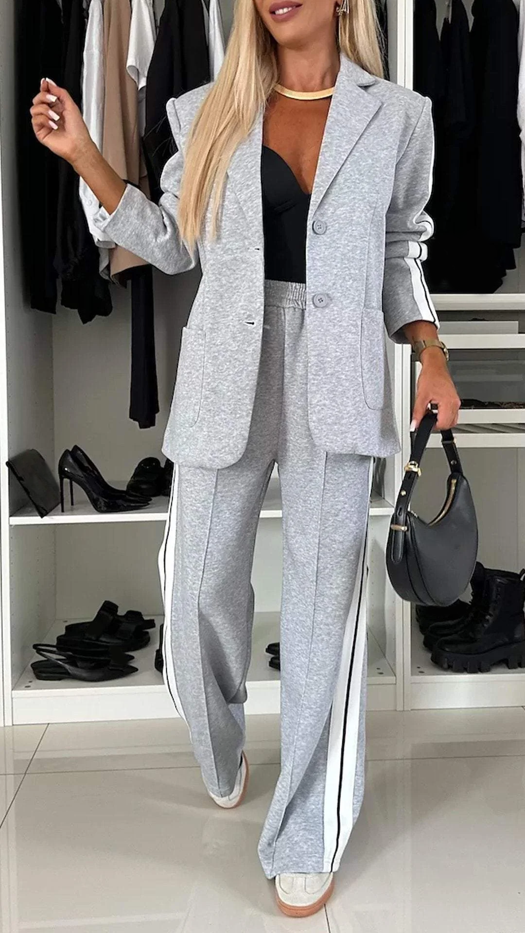 Two Piece Suit Blazer Tailored Trousers Office Elegant Style