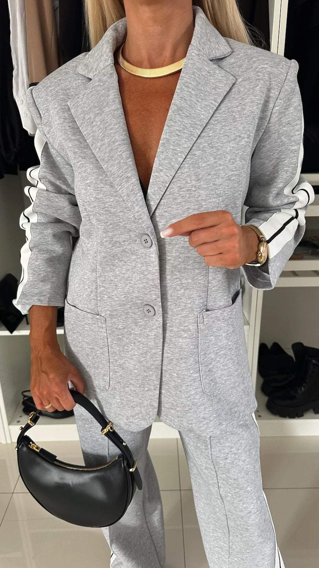 Two Piece Suit Blazer Tailored Trousers Office Elegant Style