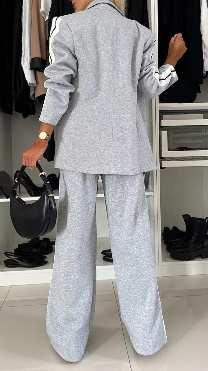 Two Piece Suit Blazer Tailored Trousers Office Elegant Style