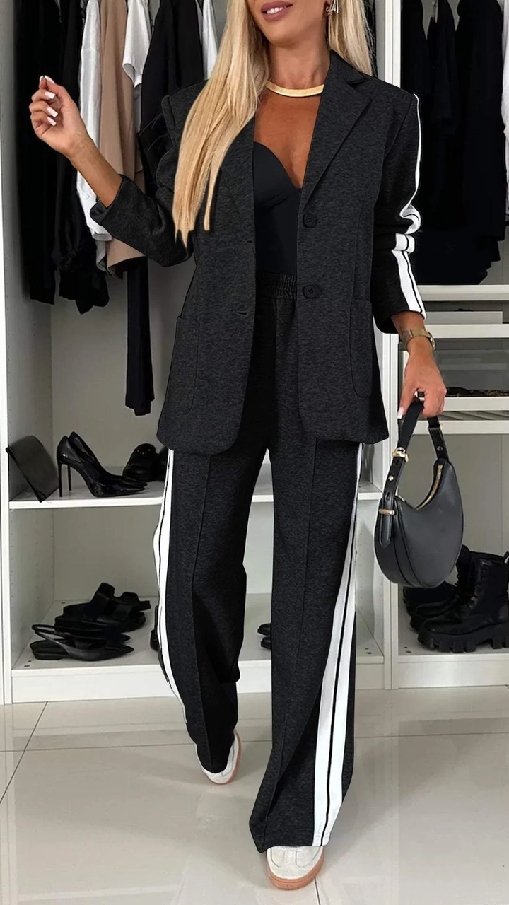 Two Piece Suit Blazer Tailored Trousers Office Elegant Style