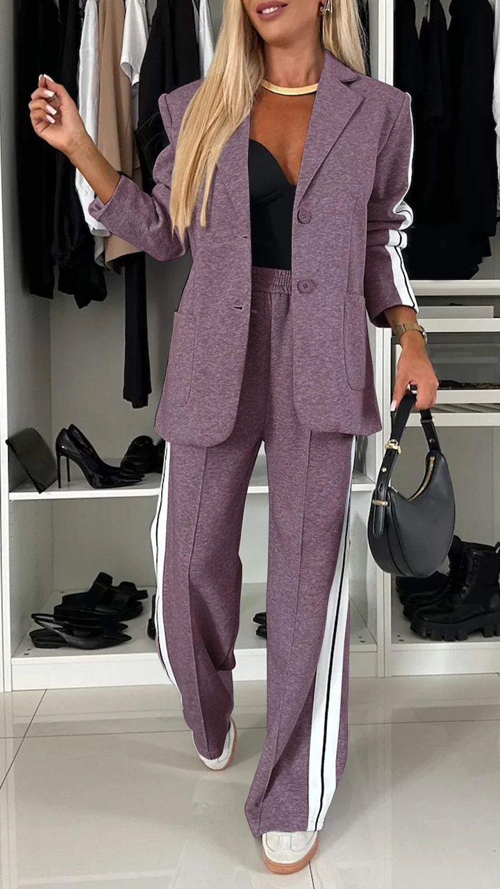 Two Piece Suit Blazer Tailored Trousers Office Elegant Style