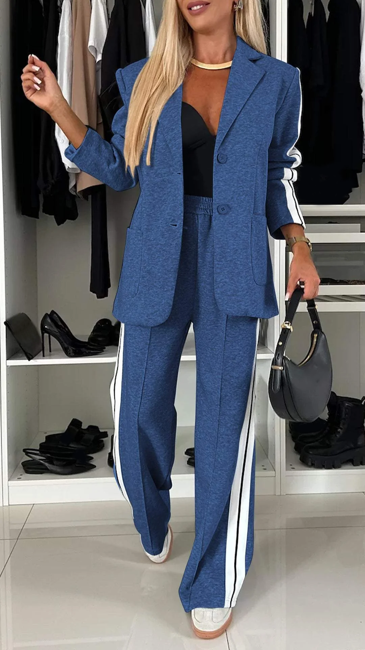 Two Piece Suit Blazer Tailored Trousers Office Elegant Style