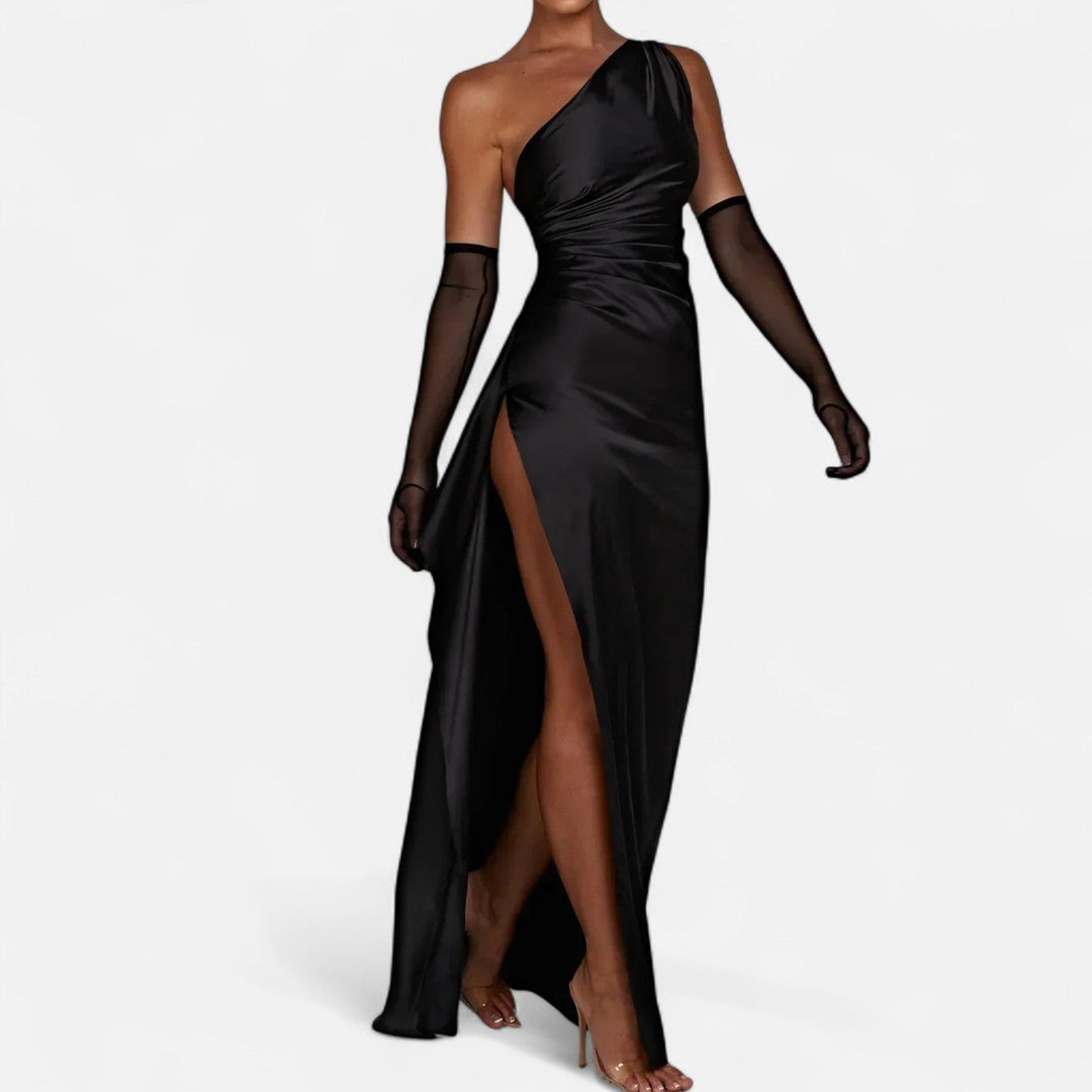 Asymmetrical Maxi Dress Draped Silhouette Elegant Flowing Evening Style