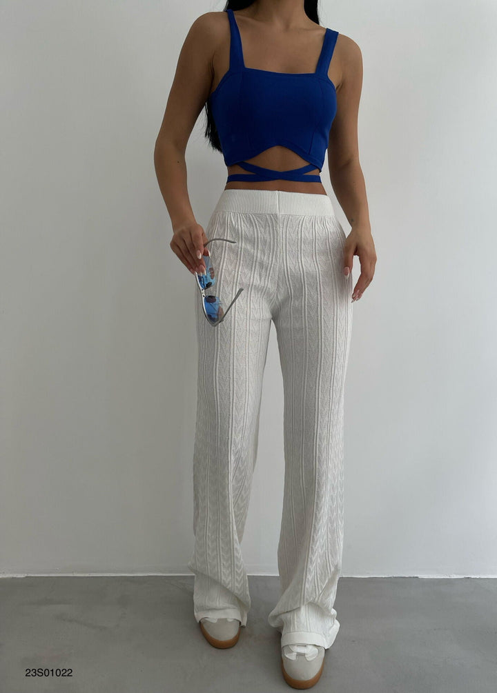 Trousers Crochet Detail Wide Leg Relaxed Fit Elegant Style