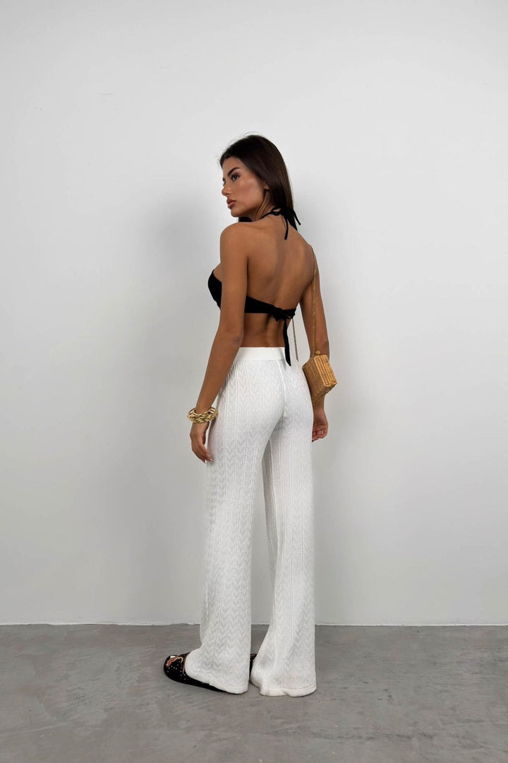 Trousers Crochet Detail Wide Leg Relaxed Fit Elegant Style