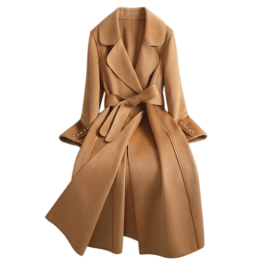 Womens Trench Coat with Tie Waist and Double Breasted Design