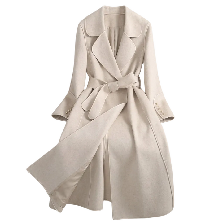 Womens Trench Coat with Tie Waist and Double Breasted Design
