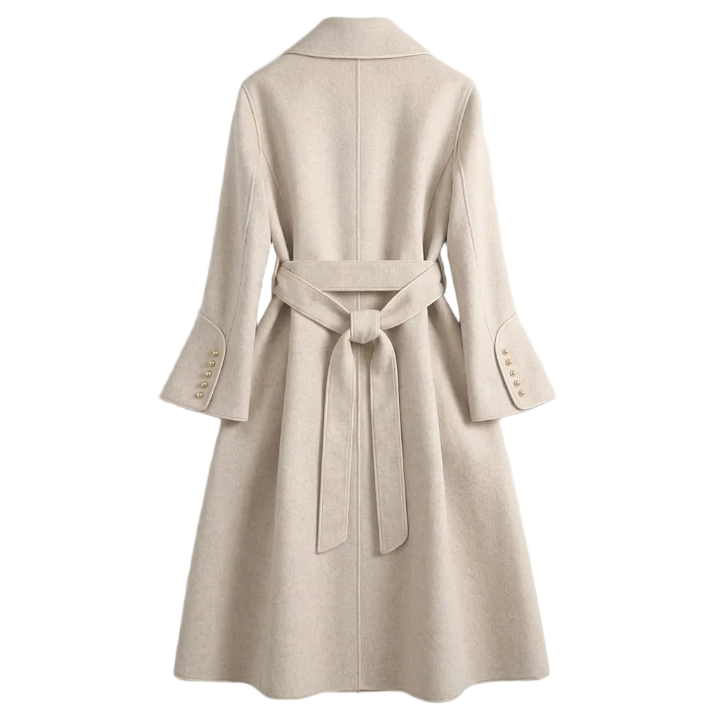 Womens Trench Coat with Tie Waist and Double Breasted Design