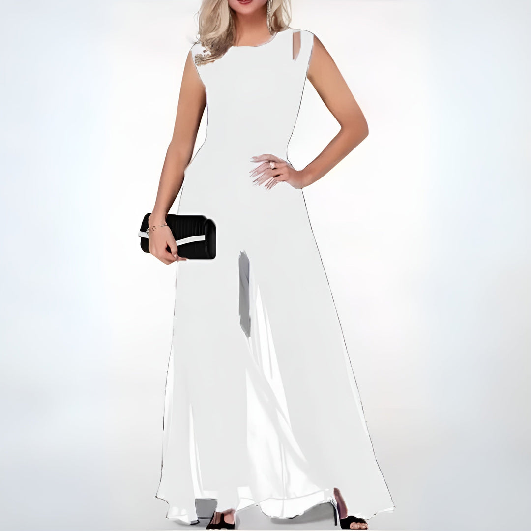 Jumpsuit Sheer Overlay Elegant Fit Evening Style